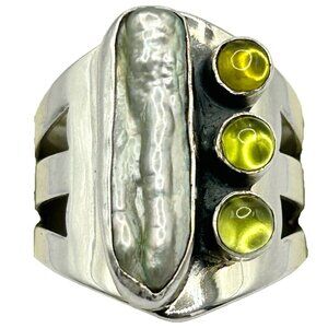 DTR Jay King Mine Finds Sterling Silver Abalone & Green Peridot Ring - Size 10